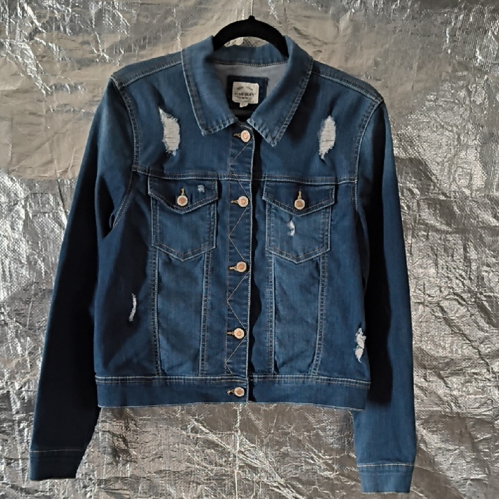 SHEIN Classic Blue Jean Jacket with Distressed Details